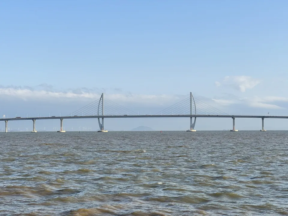 The Hong Kong–Zhuhai–Macao Bridge crossing the estuary.